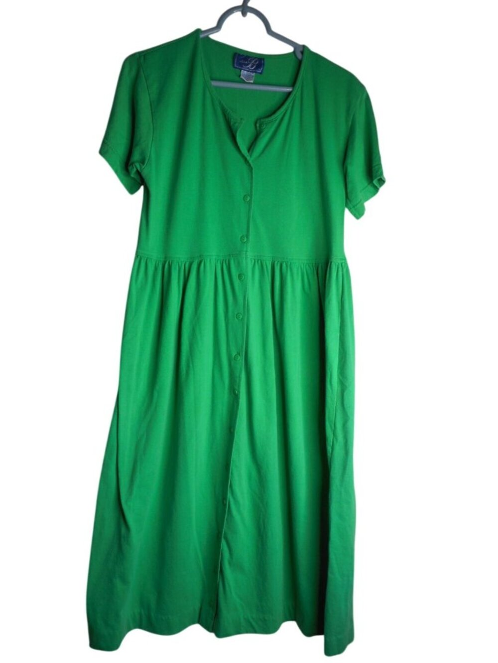 Vintage 1980s Green knit button front empire waist style dress by Lissa B Sz L